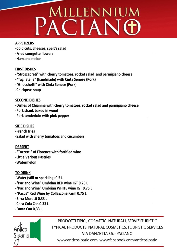 Menu Inglese senza prezzi